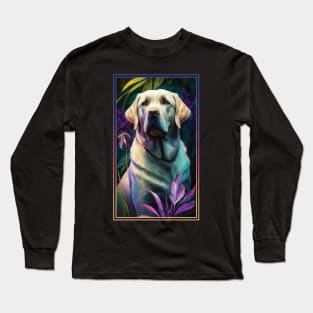 Labrador Retriever Dog Vibrant Tropical Flower Tall Digital Oil Painting Portrait 3 Long Sleeve T-Shirt